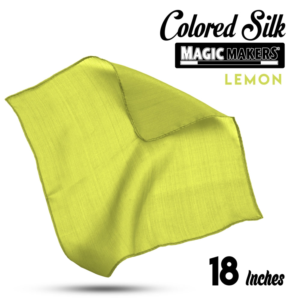 Vibrant lemon-yellow 18-inch silk scarf, showcasing a smooth, professional-grade texture with a lively, citrus hue.