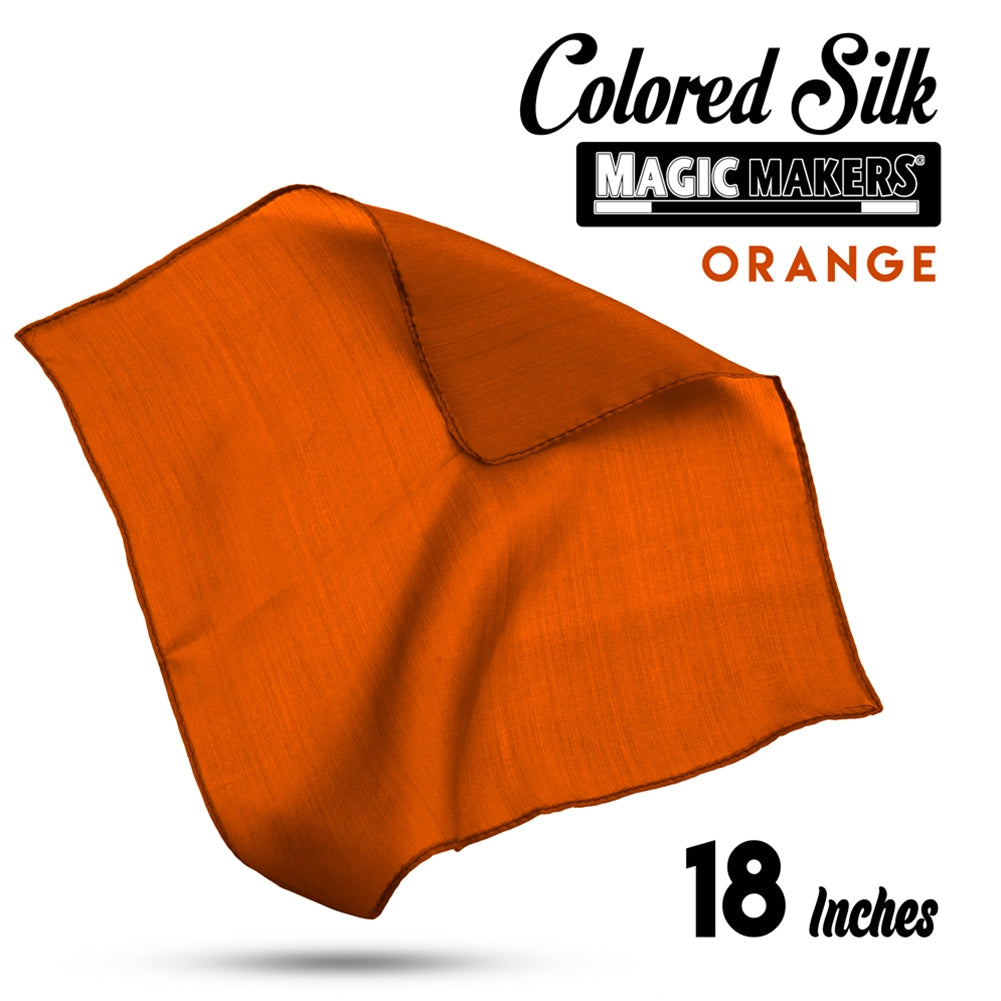 Vibrant orange 18-inch silk fabric with a smooth, flowing texture, perfect for professional-grade magic tricks or decor.