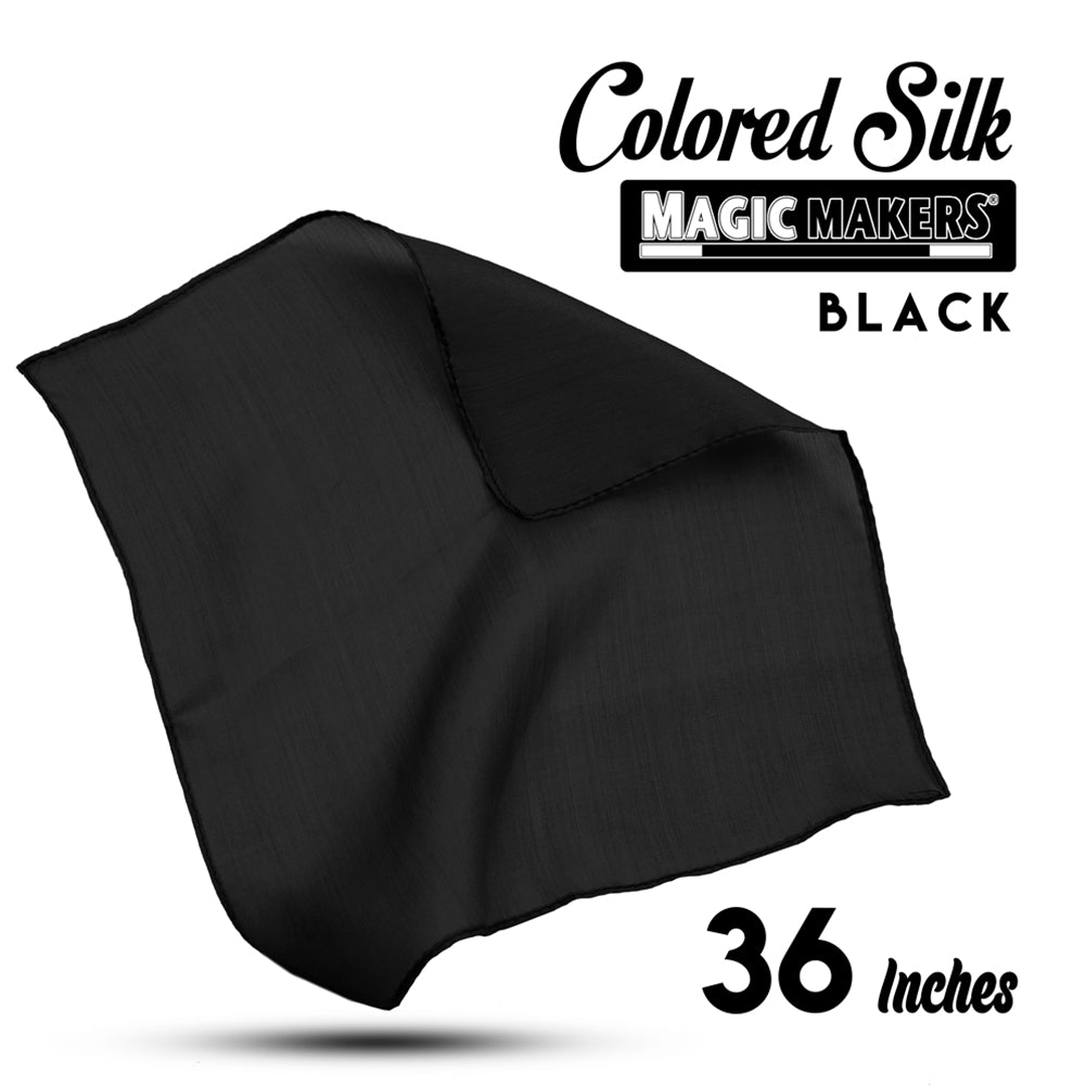 Vibrant black 36-inch professional-grade magician silk, showcasing a smooth, glossy texture perfect for magic tricks.
