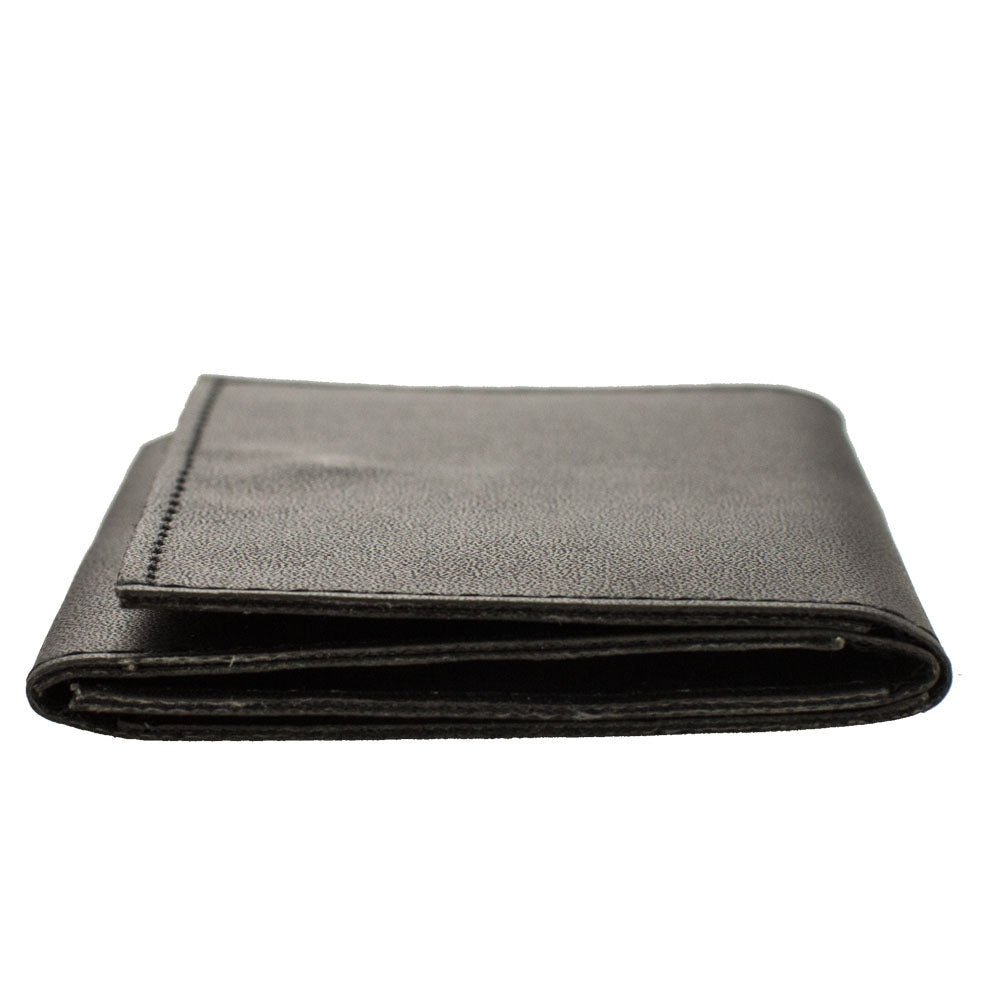Sleek Magic Wallet Deluxe in black leather, compact at 4x2.75 inches, perfect for mind-reading tricks and illusions.
