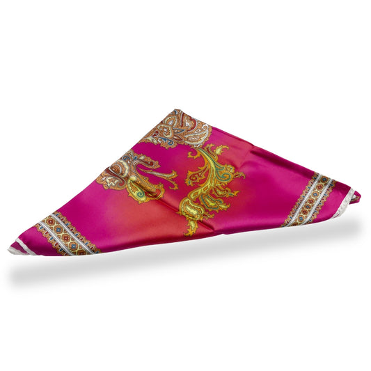 Vibrant vintage dragon silk in a 46" diagonal spread, showcasing a bold design perfect for theatrical reveals.