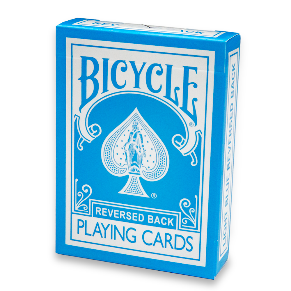 Vibrant light blue Bicycle playing cards with full-color court cards and striking black-and-white pips for a dazzling look.