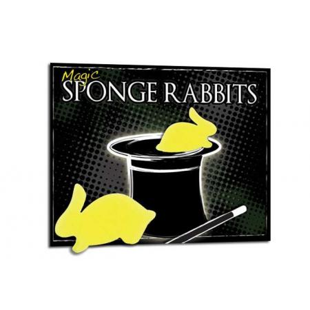 Two adorable sponge rabbits ready to vanish and multiply in a magical trick, complete with vibrant packaging.