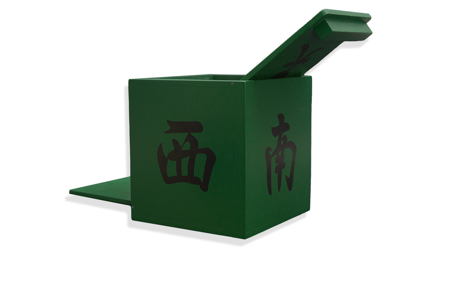 Vibrant green Mandarin Mirror Box with a sleek, reflective surface, ideal for magic tricks and vanishing acts.