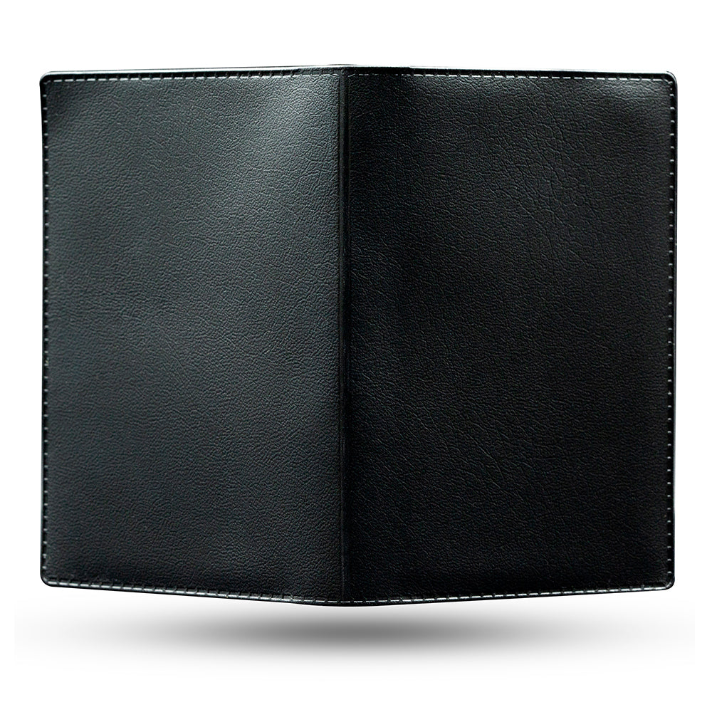 Sleek black card wallets in a 5-pack bundle, featuring clear windows to display magic trick or unique playing cards.
