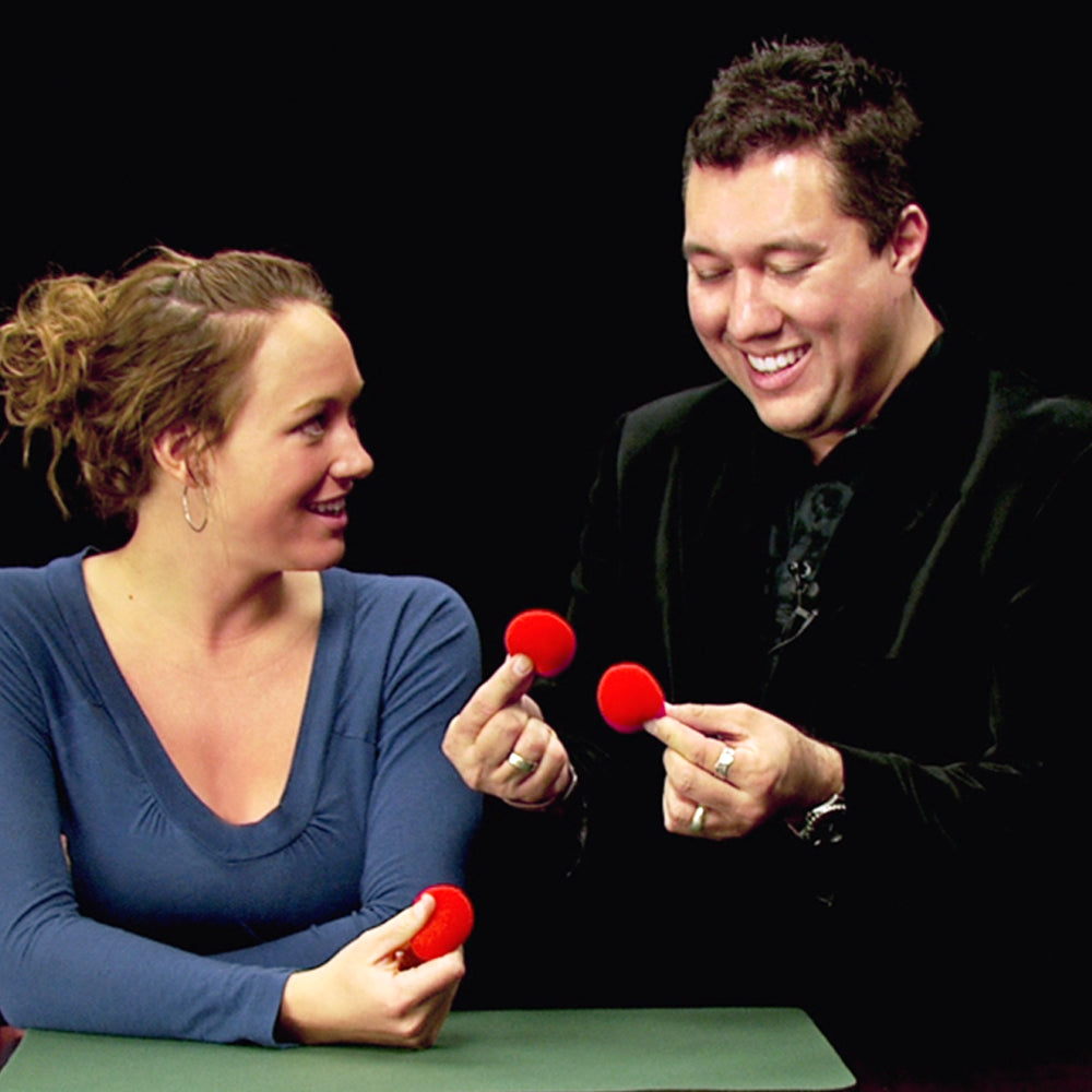 Bright red sponge balls from the Magic Sponge Balls Tricks 4-Pack, perfect for mastering easy, audience-wowing magic tricks.