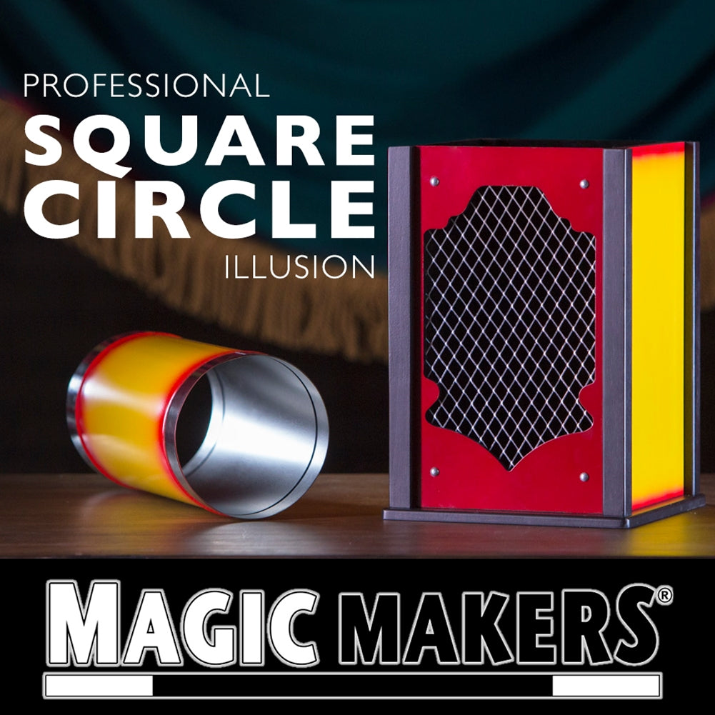 Sleek Professional Square Circle illusion set with a deceptive cage window, metallic tube, and black art design base.