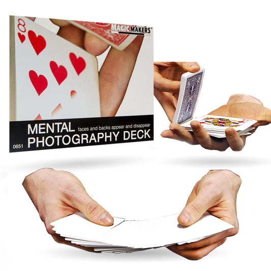 Explore the Bicycle Mental Photography Deck, a magical blank-to-full-color card set that transforms before your eyes!