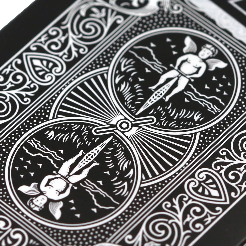 Stunning Black Spider Bicycle Back Playing Cards with a full bleed black design, featuring bold white and red pips.