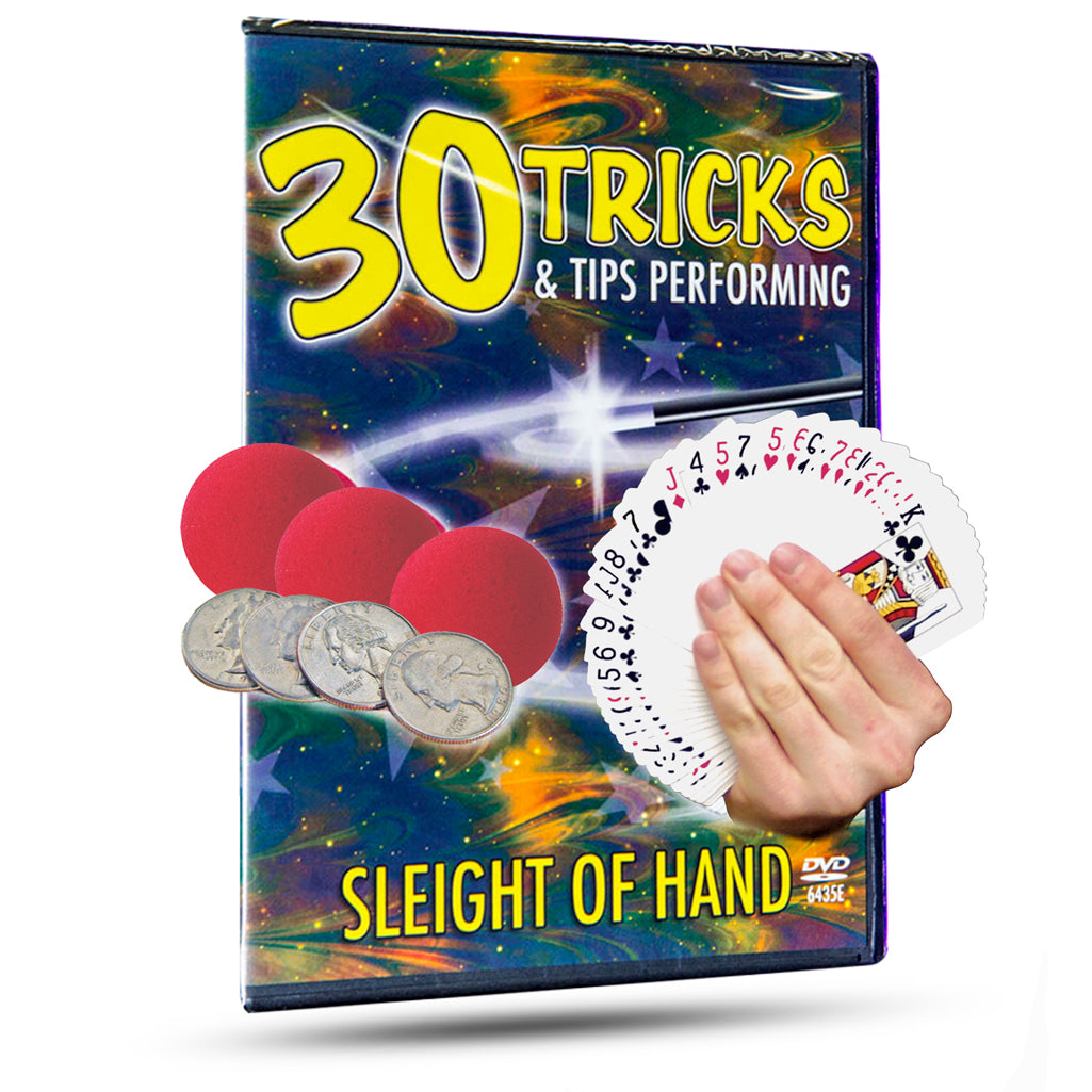 Explore magic with the 30 Tricks and Tips Sleight of Hand DVD by Magic Makers, featuring Eddy Ray teaching coin and card tricks.