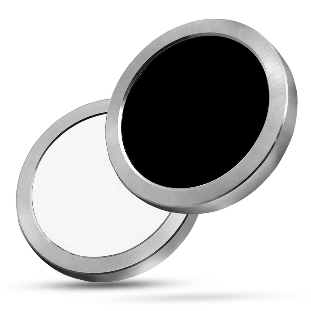 Close-up of Color Deception magic trick with stainless steel poker chips transforming from black and white to vibrant colors.
