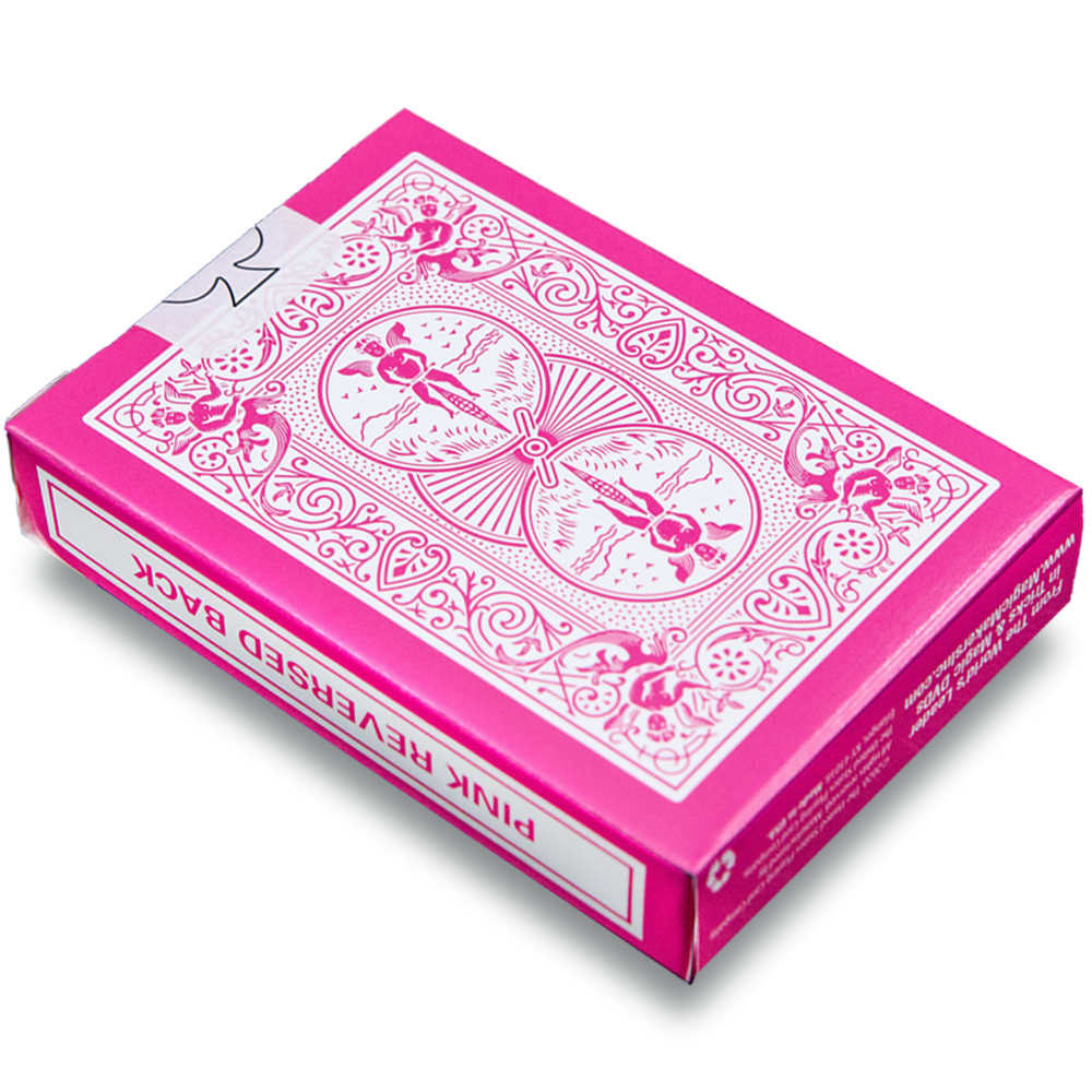Vibrant pink and blue Bicycle playing cards in a 2-deck combo, showcasing colorful court cards with bold black and white pips.