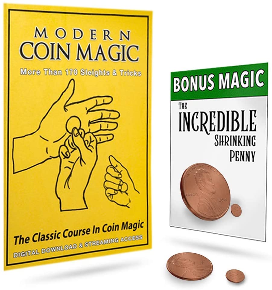 Explore the Modern Coin Magic Ultimate Combo Set, featuring digital access to over 170 coin tricks and card magic tutorials.