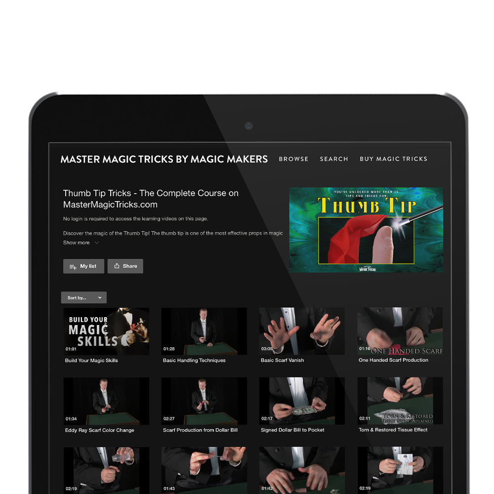 Close-up of the Ultimate Magician's Finger Set with 8 realistic fake fingers, including thumbs, and a vibrant 6-inch green vanishing silk.