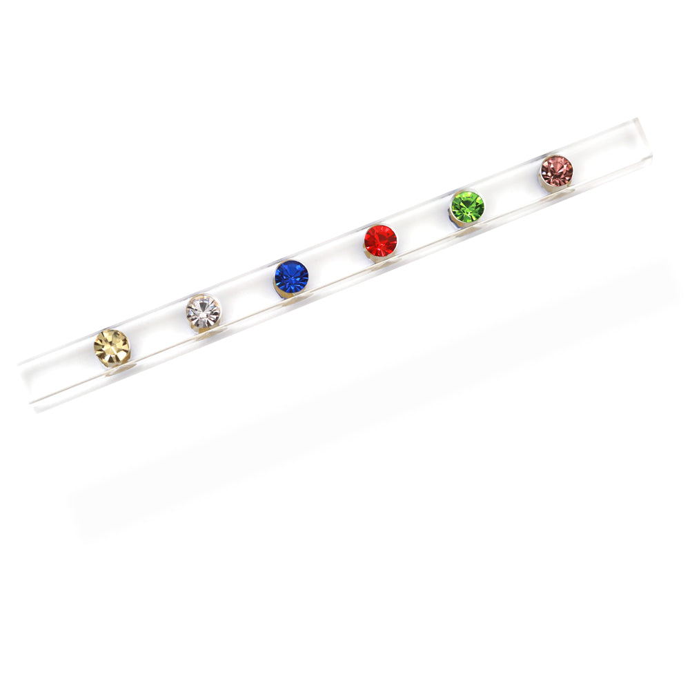 Vibrant blue Crystal Hotrod magic trick with shimmering gems that change color, showcasing a 4-inch sleek design.