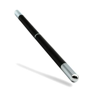 Elegant black magician's wand with shiny chrome tips, showcasing a sleek, two-part design for flawless performance.