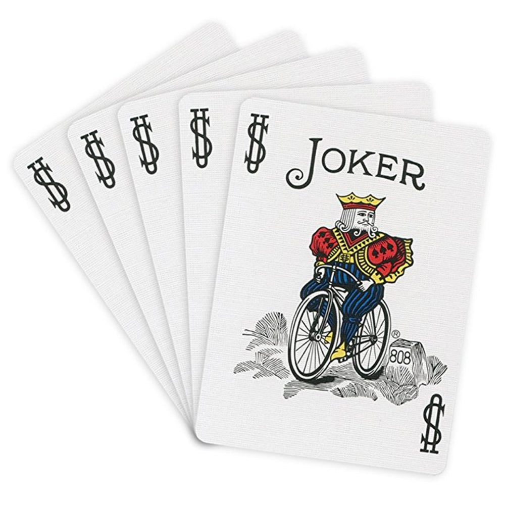 Close-up of Jokers Wild Bicycle Back magic cards, showcasing the mysterious Joker design with bold, striking details.