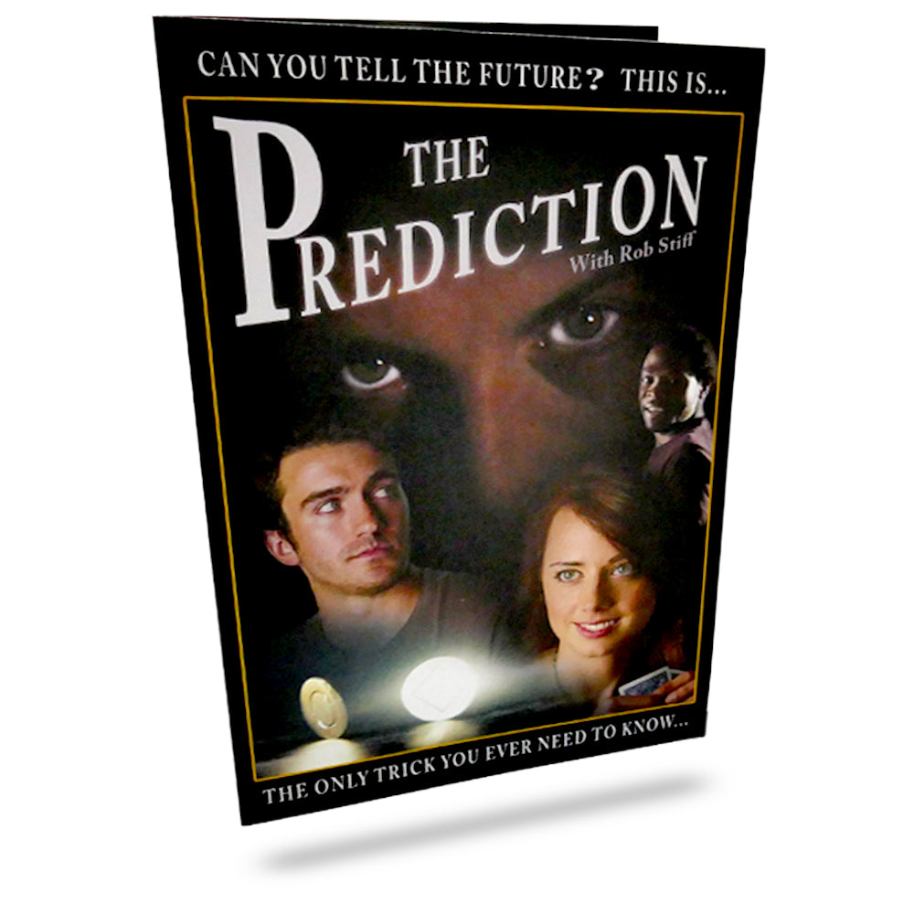 Close-up of The Prediction magic kit by Rob Stiff, featuring special medallions and props for a mind-blowing card trick.