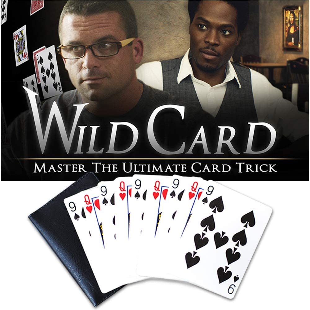 Stunning Wild Card magic trick set featuring transforming 9 of Spades into Wild Queens with visual guides and cards.