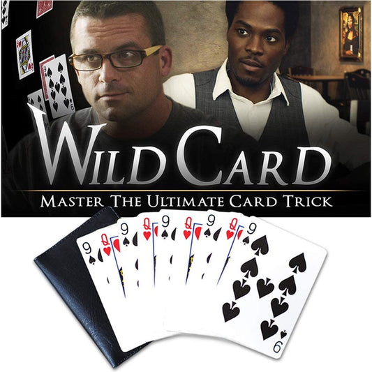 Stunning Wild Card magic trick set featuring transforming 9 of Spades into Wild Queens with visual guides and cards.