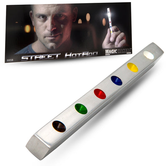 Vibrant Street HotRod magic trick by Rob Stiff, showcasing a sleek aluminum rod with colorful dots for stunning illusions.