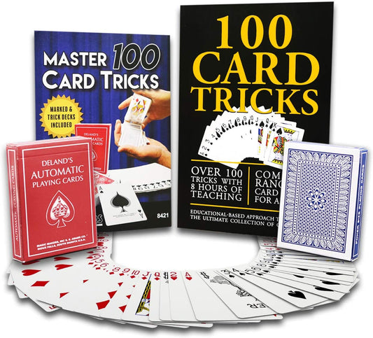 Explore the 100 Card Tricks Kit with a vibrant digital access pass cover, showcasing a deck of cards and magical flair.