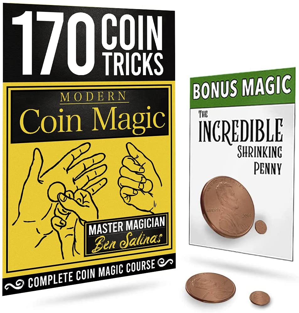 Explore the art of illusion with this Modern Coin Magic Kit, showcasing a vibrant box filled with digital magic secrets.