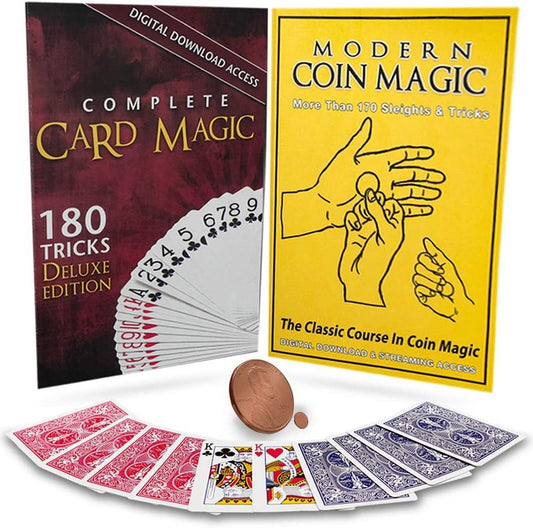 Dive into the world of illusion with the Modern Coin Magic Ultimate Combo Set, showcasing a treasure trove of coin and card tricks in digital format.