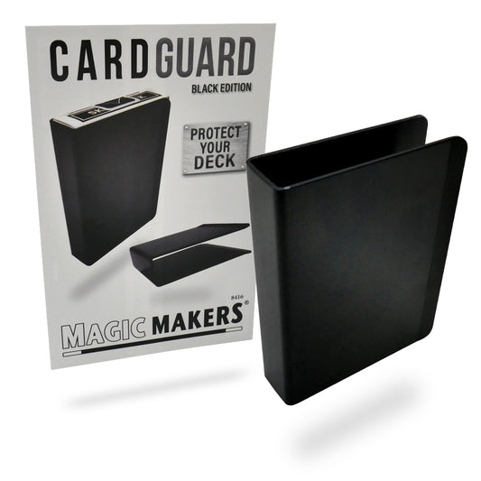 Sleek black Card Guard by Magic Makers, showcasing a durable, precision-fit deck protector for Bicycle poker cards.