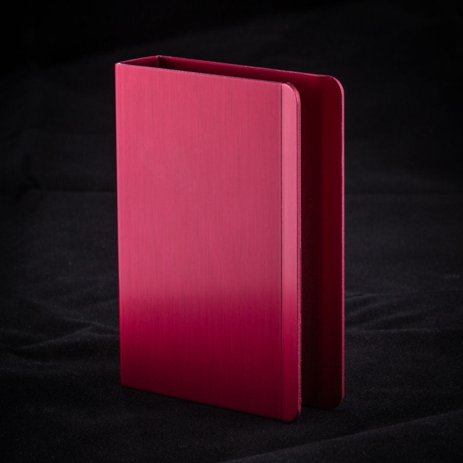 Vibrant Deck Defender 5 Color Bundle showcasing poker-sized card holders in black, blue, gray, red, and polished aluminum.