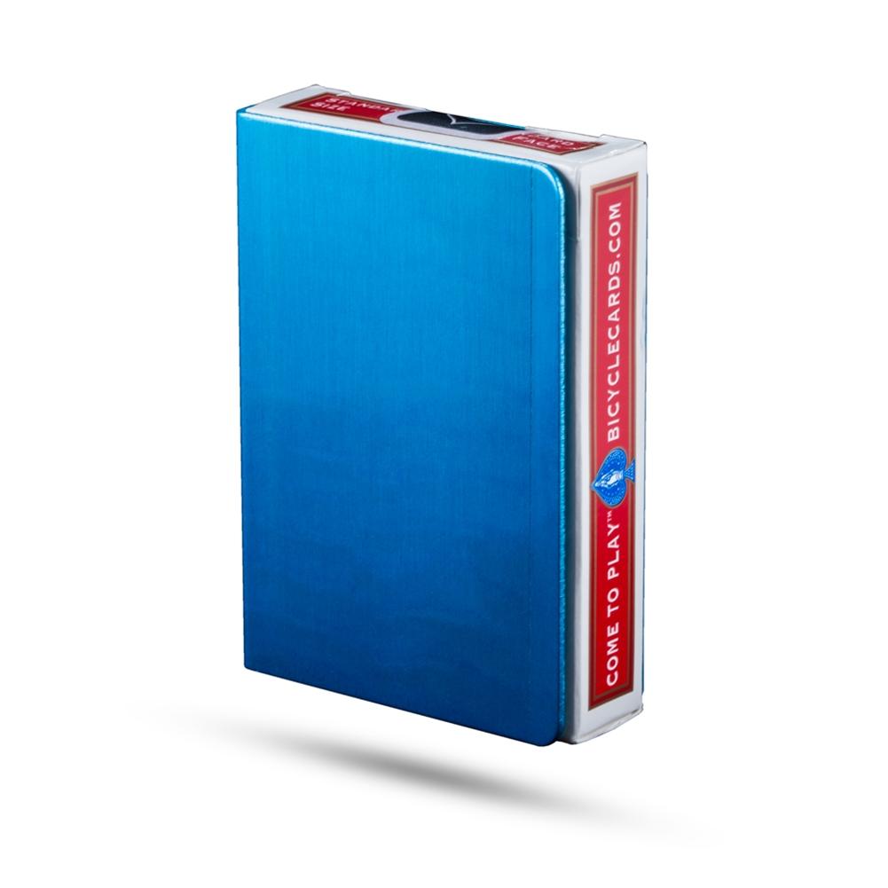Vibrant Cobalt Blue Deck Defender card guard in sturdy aluminum, designed to protect poker decks with a precision fit.