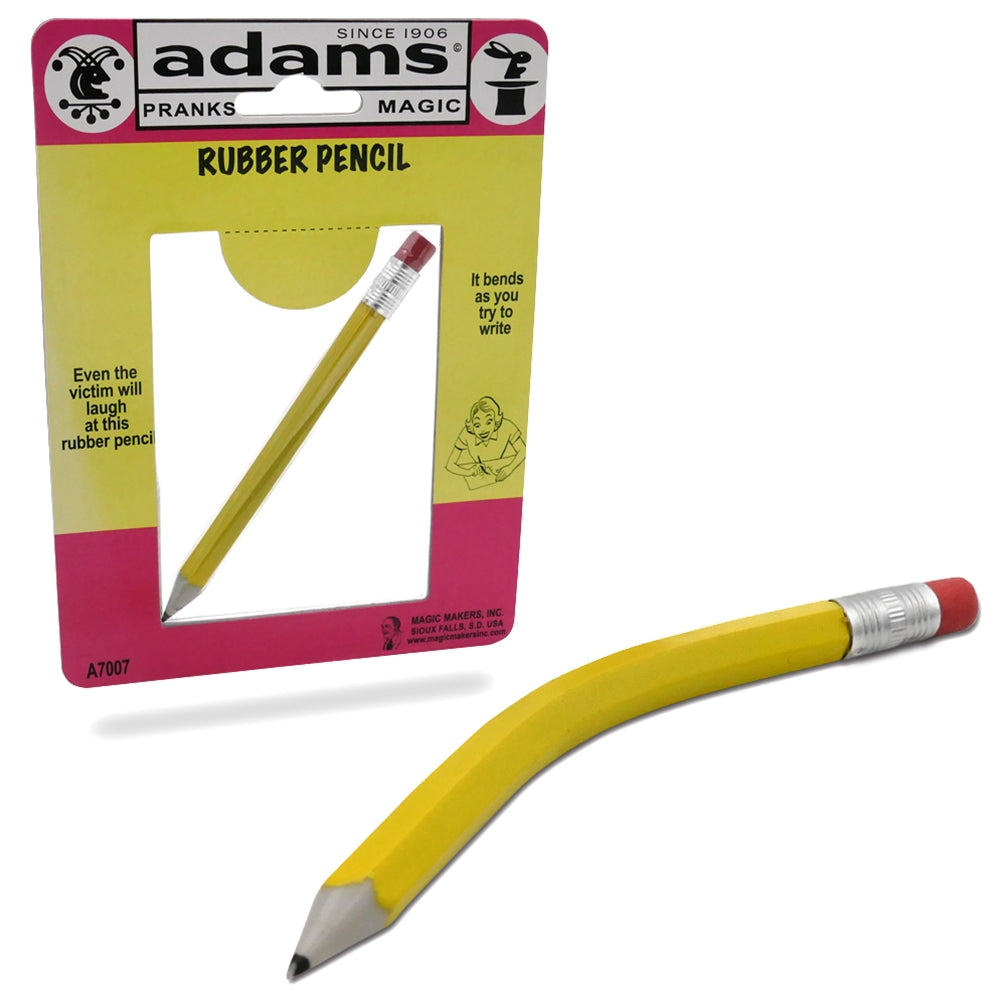 Two rubber pencils from SS Adams, showcasing their bendy, trick design for classic pranks and endless fun.