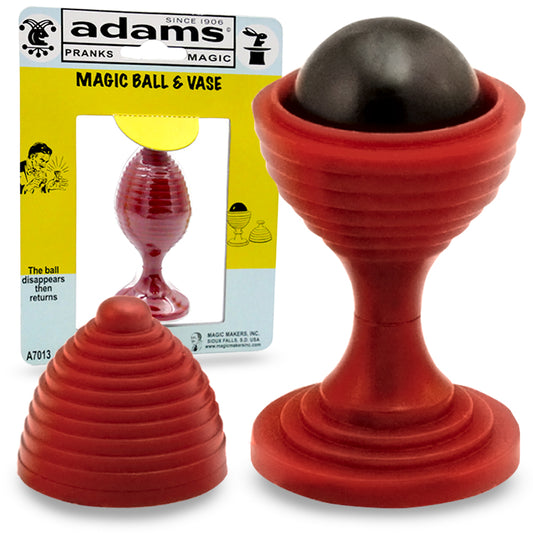 Enchanting Magic Ball & Vase trick by SS Adams, showcasing a vibrant red vase with a mysterious ball appearing inside.