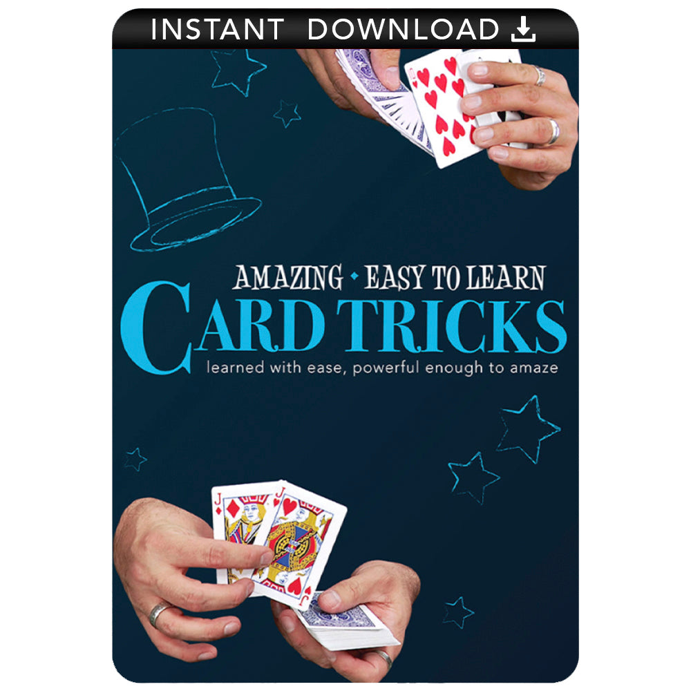 Explore card magic with this digital download, showcasing a vibrant cover of the 'Amazing Card Tricks' course by Magic Makers.