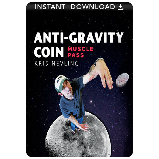 Close-up view of a coin seemingly defying gravity in a magician's hand, showcasing the Anti-Gravity Coin magic trick.