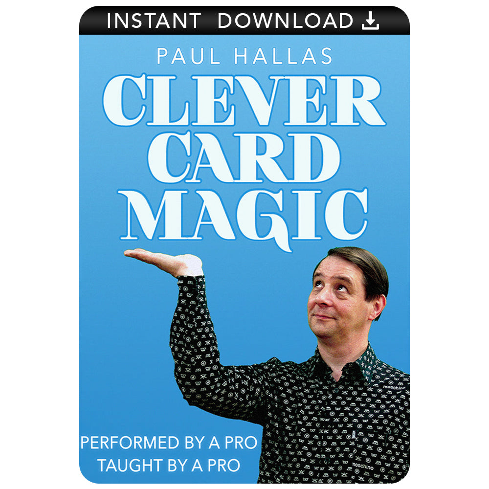 Dynamic magician Paul Hallas performing mind-blowing card tricks in an engaging video tutorial for instant download.