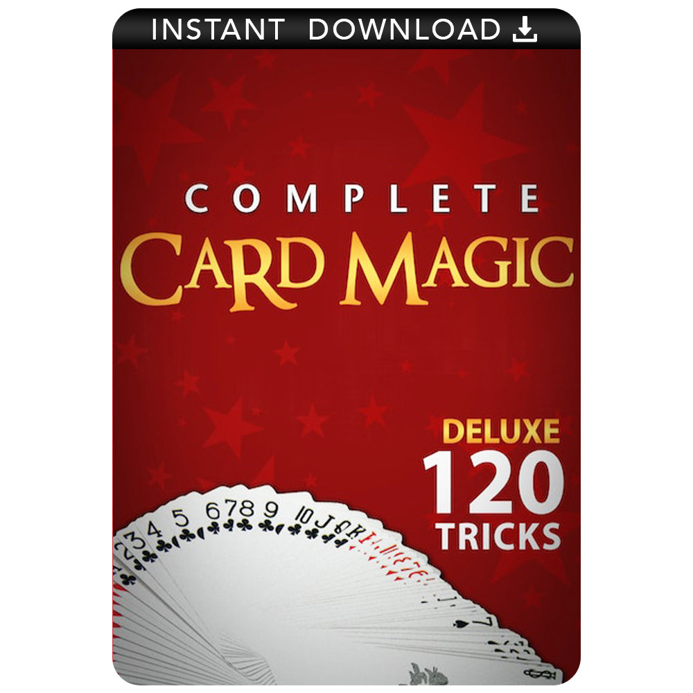 Detailed digital cover of the Complete Card Magic Download, showcasing a vibrant deck of cards with a magical, mystical aura.