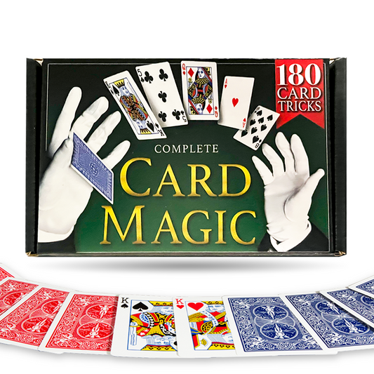 Dive into the world of magic with The Complete Card Magic Kit, showcasing a vibrant set of gimmicked cards and digital access booklet.