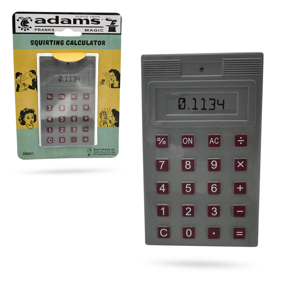 Playful Squirt Calculator toy by SS Adams, a classic prank gadget that surprises with a hidden water squirt when buttons are pressed.