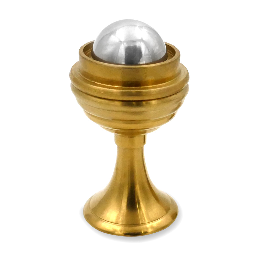 Elegant brass and steel Collector's Ball and Vase, a classic magic trick prop, showcasing luxury craftsmanship at 3.25" tall.