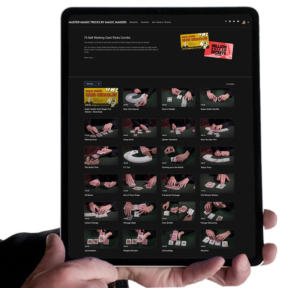 Dive into magic with the 150 Greatest Card Tricks Magic Kit, featuring colorful trick decks and a sleek black card wallet.