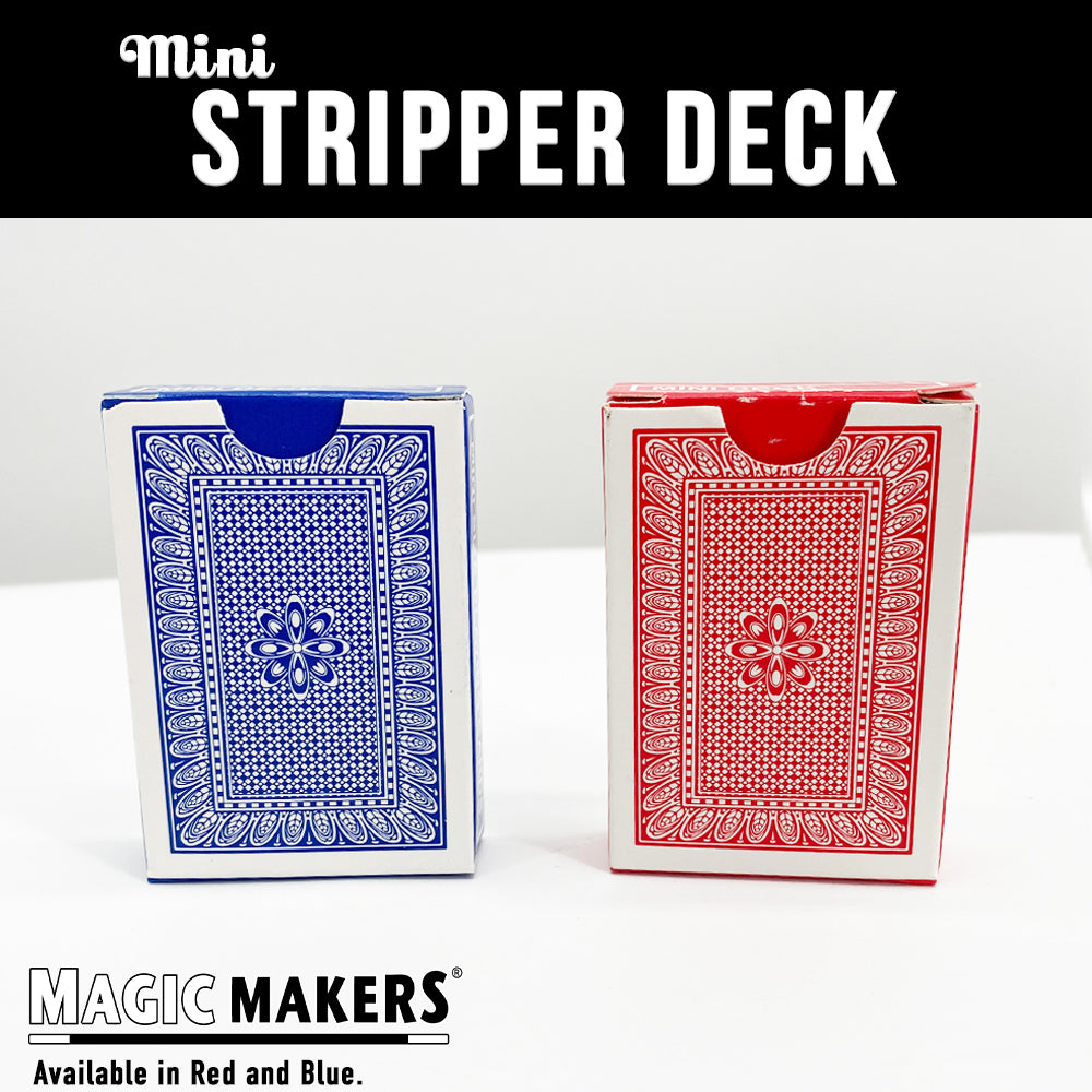 Vibrant blue Mini Stripper Deck of playing cards, perfect for effortless magic tricks with a unique tapered design.
