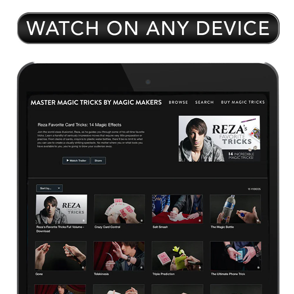 Explore magic with Reza, a world-class illusionist, teaching 14 favorite tricks using cards, coins, and everyday items.