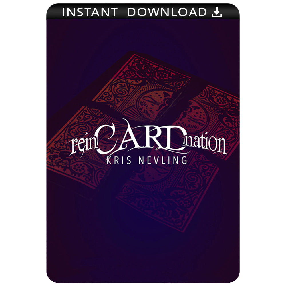 Close-up view of a signed playing card being magically restored piece by piece in the reinCARDnation magic trick download.