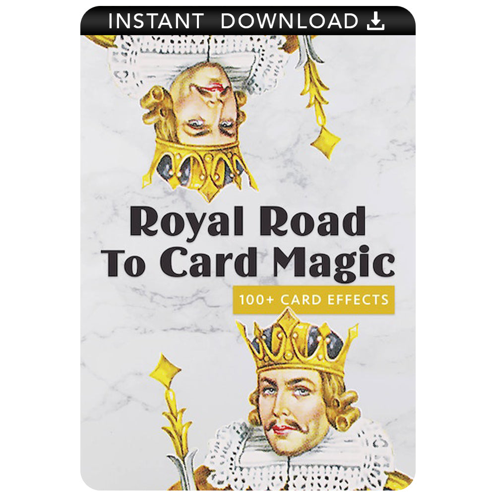 Detailed video tutorial cover for Royal Road to Card Magic Deluxe Edition, showcasing a deck of cards and magical flair.