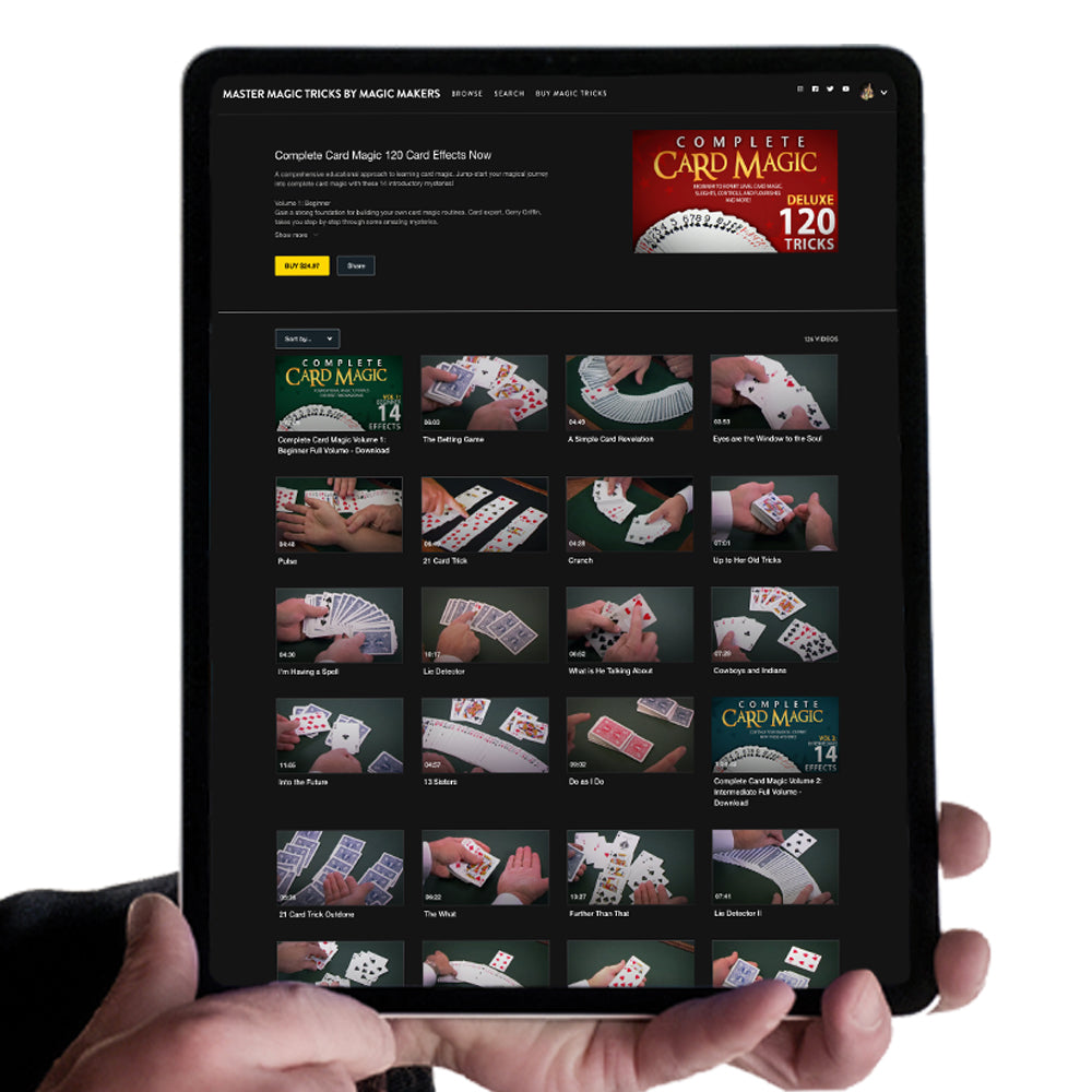 Dive into the world of magic with The Complete Card Magic Kit, featuring a vibrant display of special gimmicked cards and a digital access booklet.