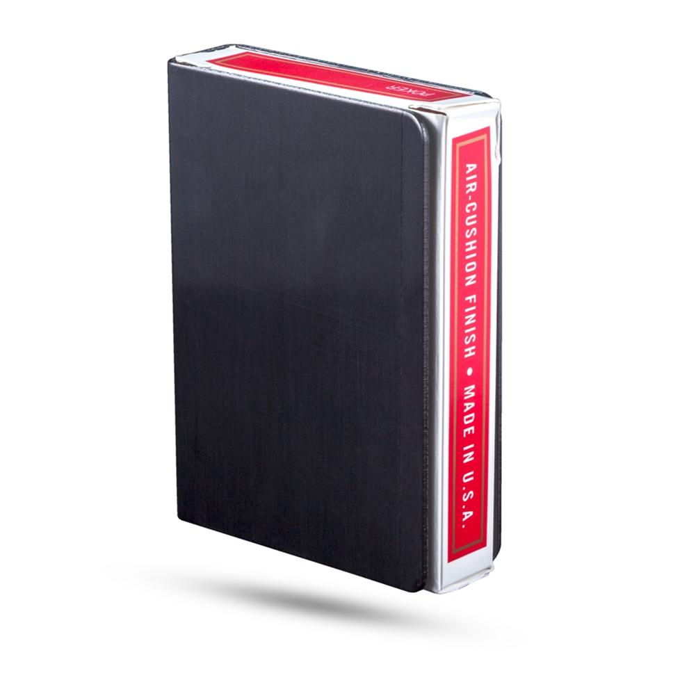 Sleek Deep Black Deck Defender card guard in durable aluminum, perfectly sized to protect and fit standard poker decks.