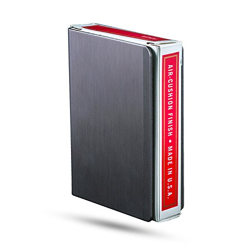 Sleek graphite gray Deck Defender card guard in durable aluminum, designed to protect and fit poker decks perfectly.
