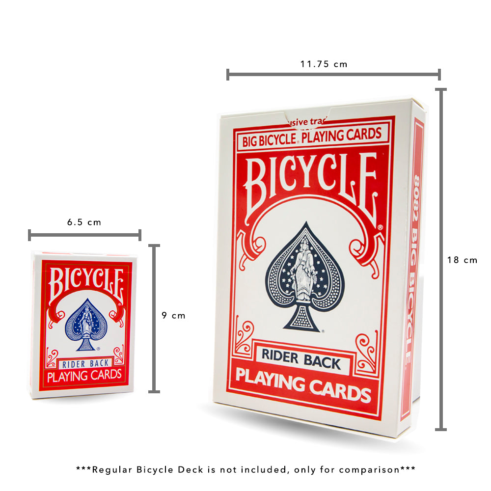 Vibrant red Jumbo Bicycle Deck of oversized playing cards, ideal for captivating large audiences with a bold finish.