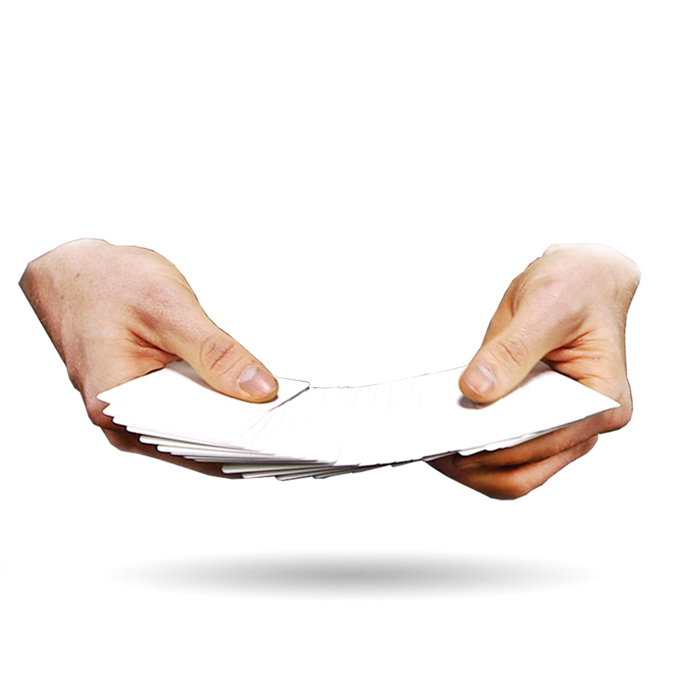 Vibrant Bicycle Mental Photography Deck with blank cards transforming into a colorful, detailed deck for magic tricks.